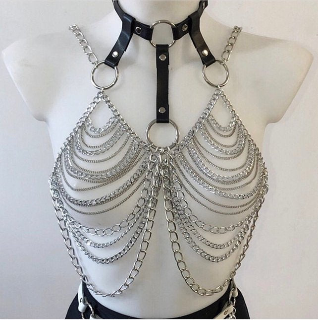 Harness with chains, unique accessory for women and men