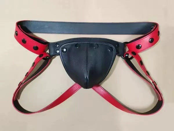 Jockstrap i läder med löstagbar front