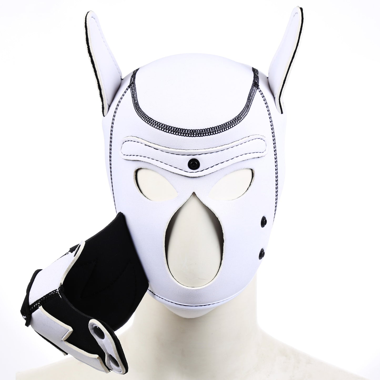 Capucha o máscara para juego de cachorro, blanca