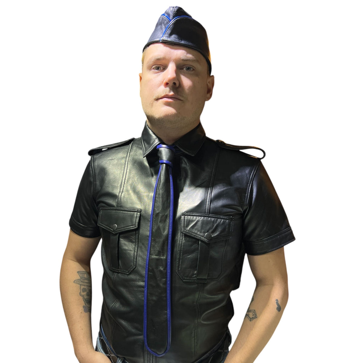 Slips i svart och blått äkta läder