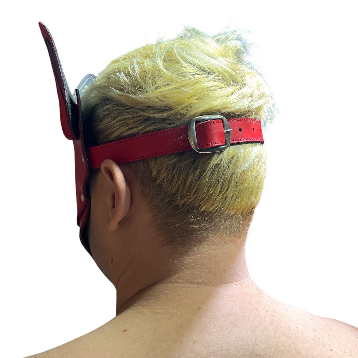 Puppyplay Hood eller hund mask i rött läder