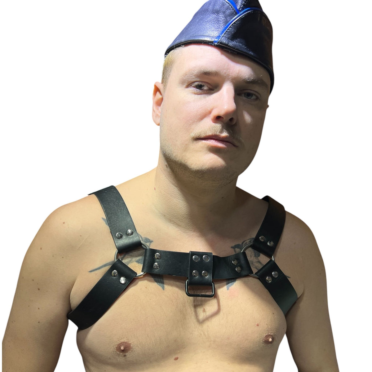 Harness i svart äkta läder med silver nitar, typ bulldog