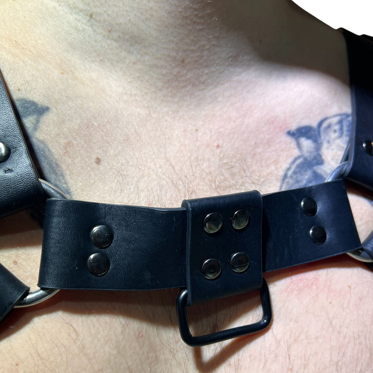Harness i svart äkta läder med svarta nitar, typ bulldog
