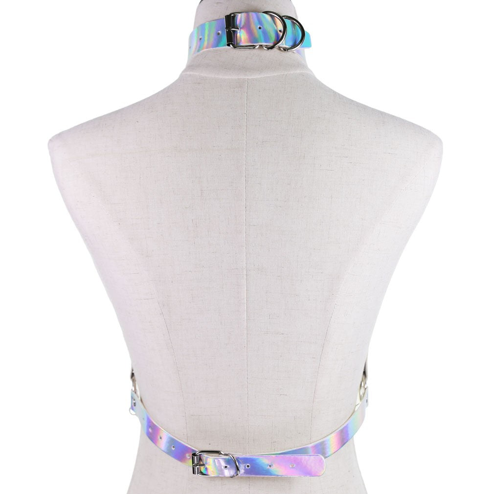 Harness i holographic med kedjor i silver, blått, guld eller rosa