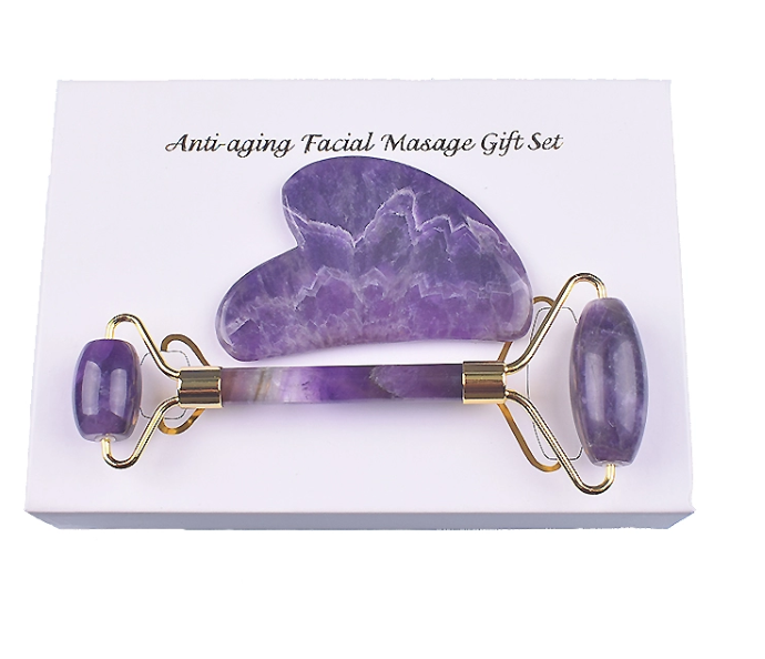 Rodillo facial Gua Sha Jade o rodillos faciales en amatista morada o amatista
