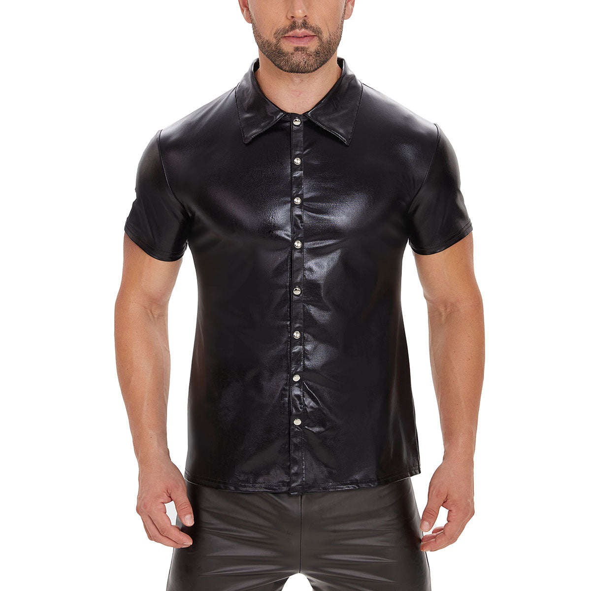 Sweater with buttons in shiny rubber