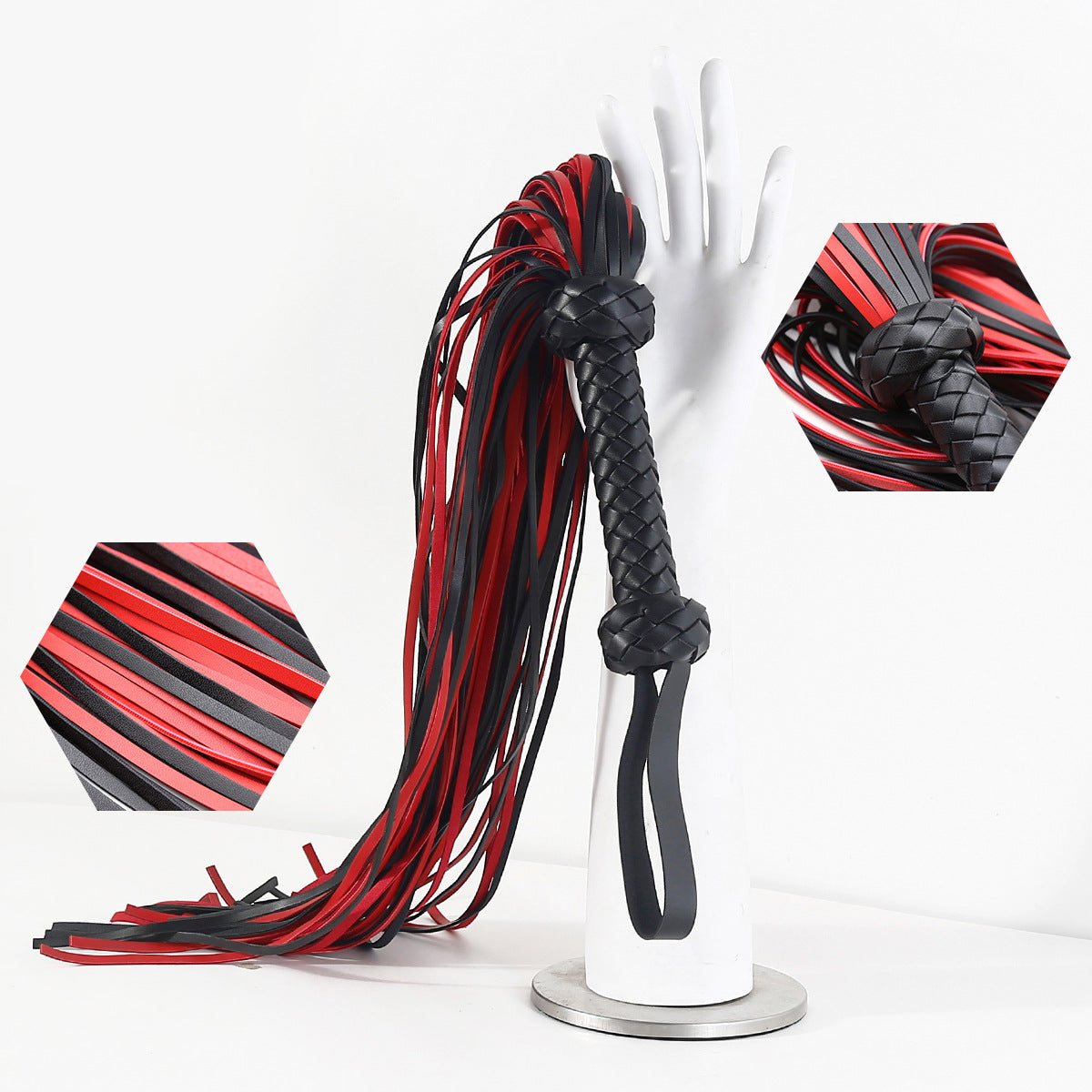 Flogger, whip, black and red