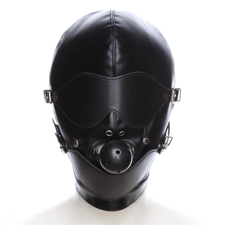 Mask, gimp mask with gag ball, blindfold and muzzle
