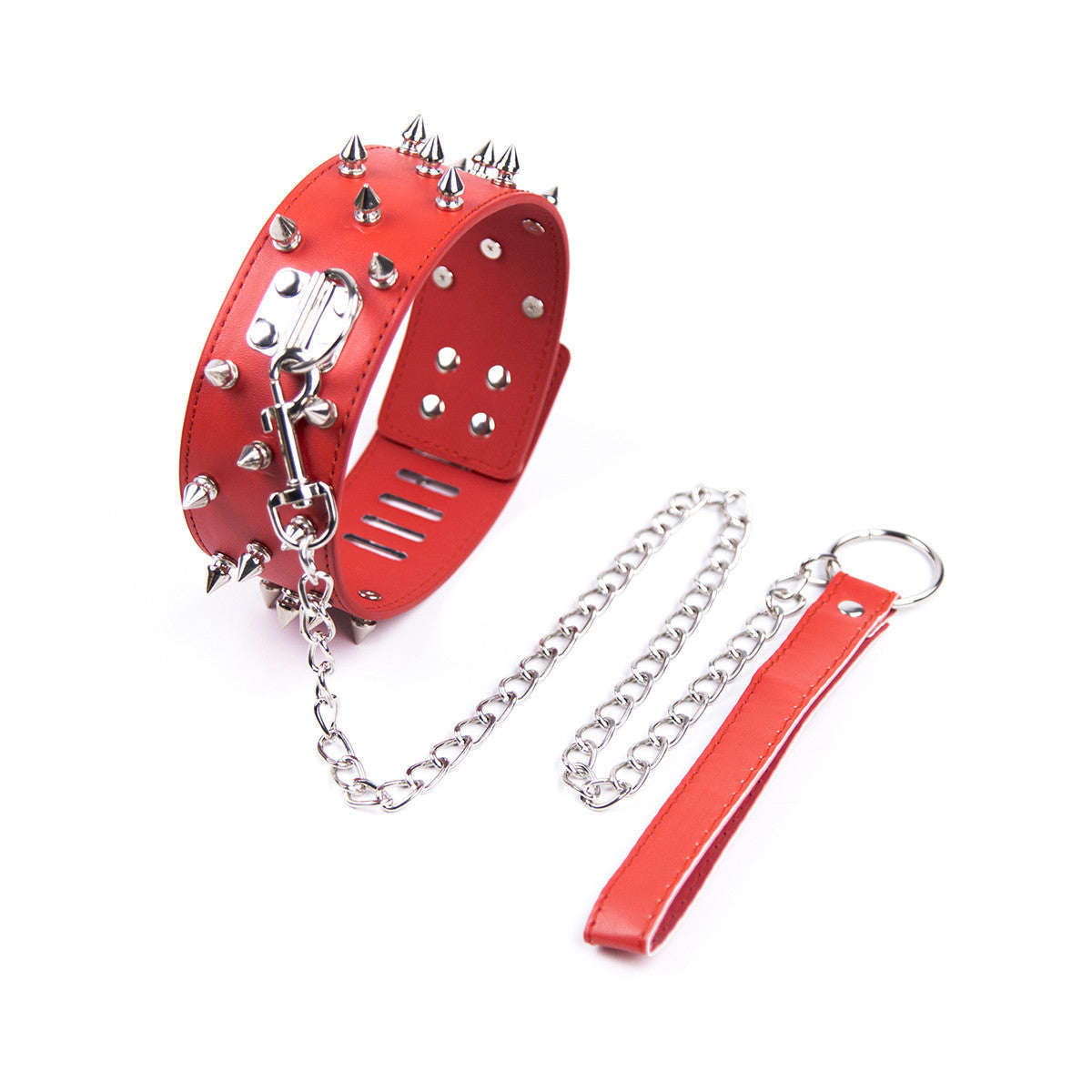 Choker or necklace in red with studs and leash