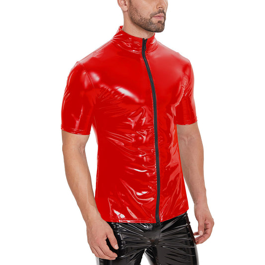 Rubber sweater in red with zipper