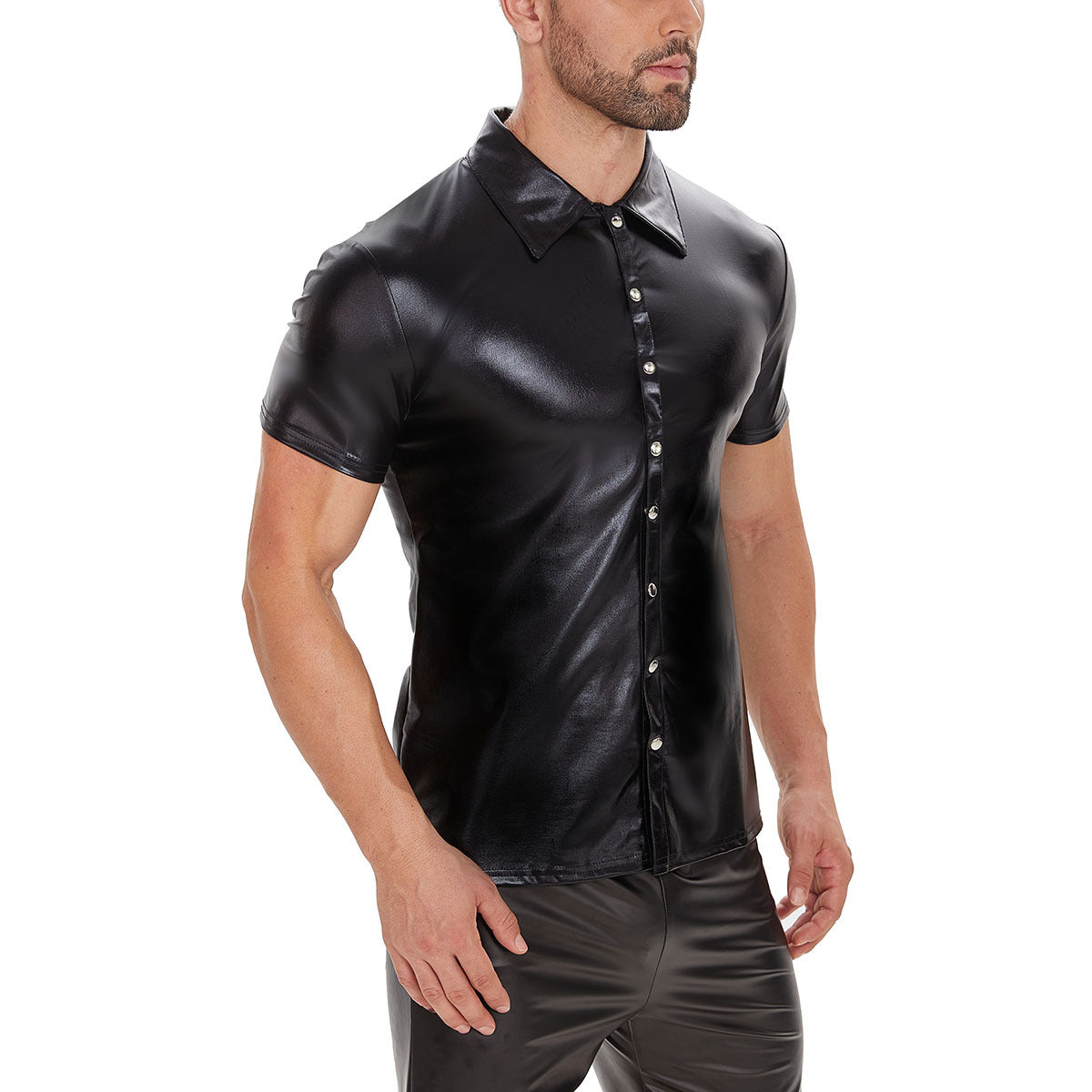Sweater with buttons in shiny rubber
