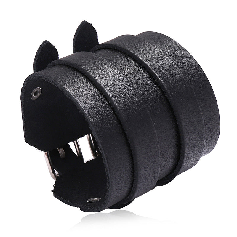 Armband in schwarzem echtem Leder oder Haut