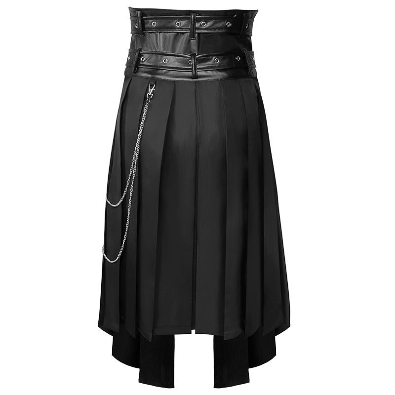 Kilt in leather and fabric with chains