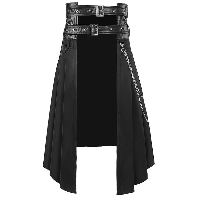Kilt in leather and fabric with chains
