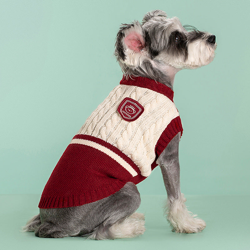 Stickad pullover för hund & katt - Röd