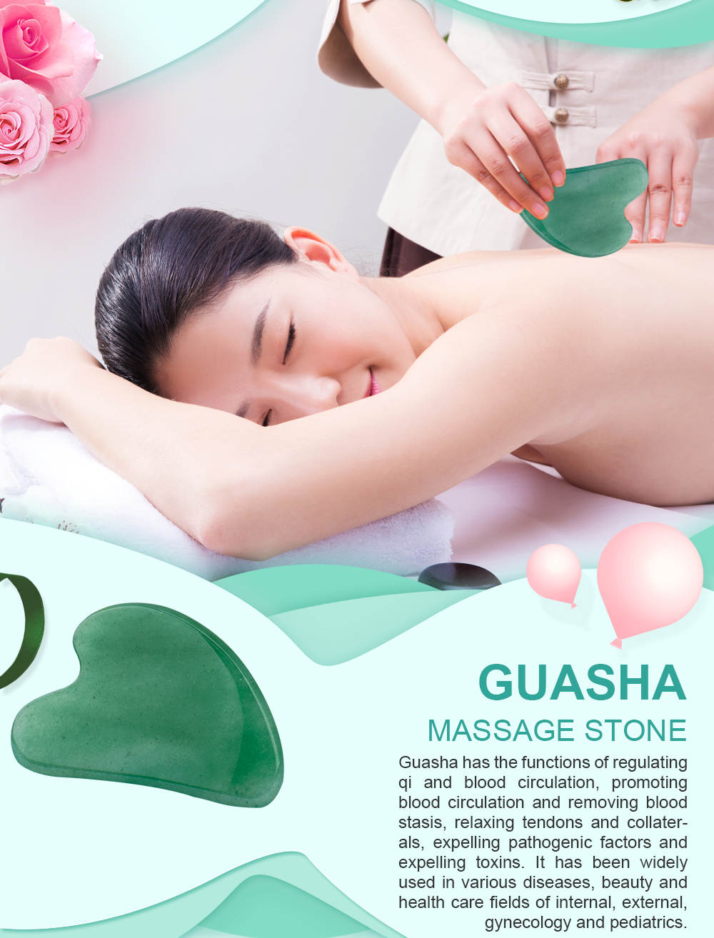 Gua sha ansiktsskrapa face scrapers i green mashan jade.