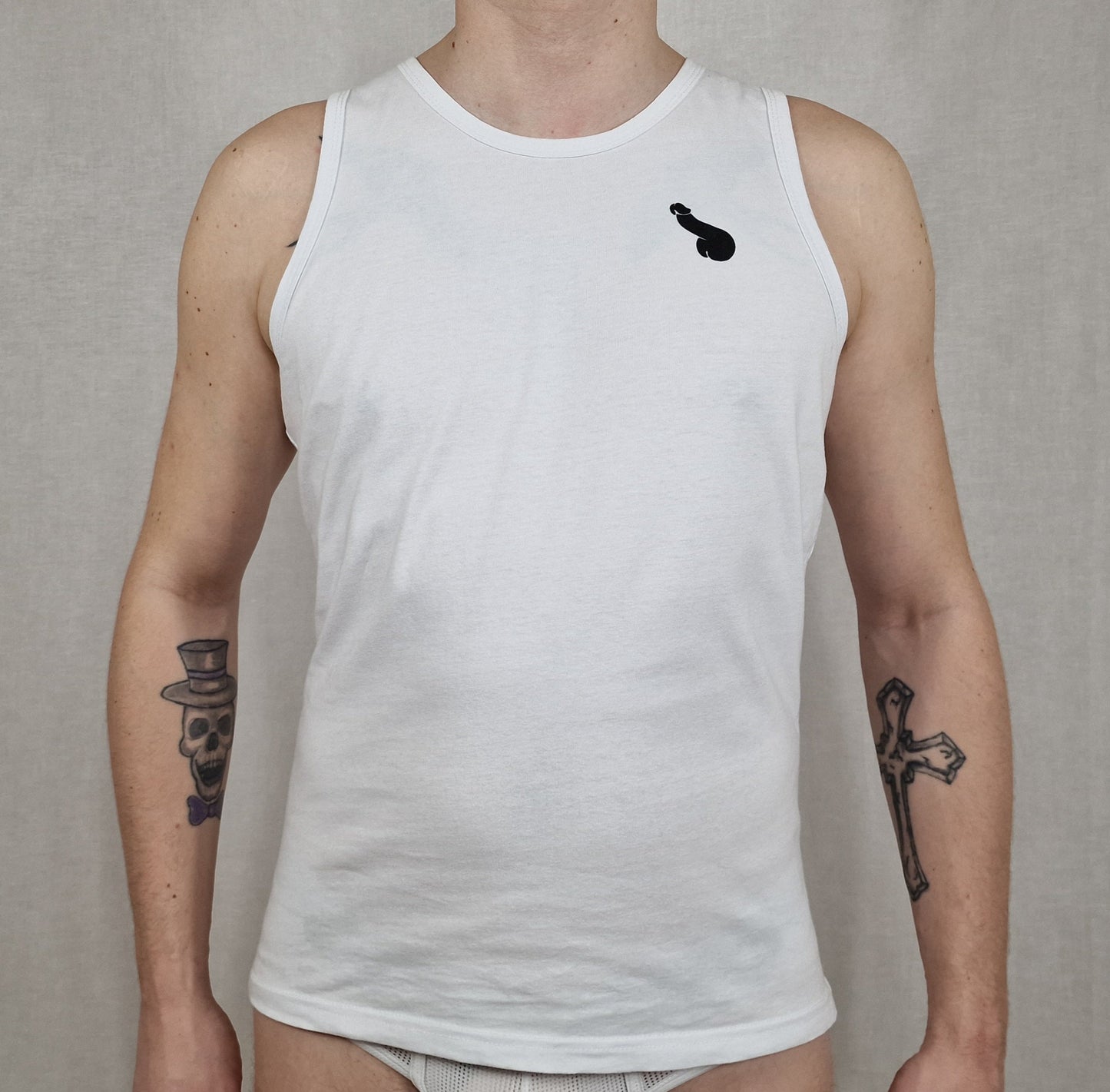 Stilvolles und bequemes weißes Herren-Tanktop, Trainings-Tanktop oder Tanktop mit Penis