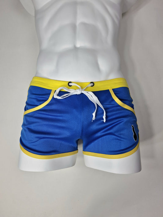 Shorts med insydd jockstrap - Blå/gul