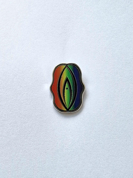 Eine lustige, stolze und persönliche Pride-Anstecknadel in Form einer regenbogenfarbenen Pride-Anstecknadel oder einer Schnepfe.