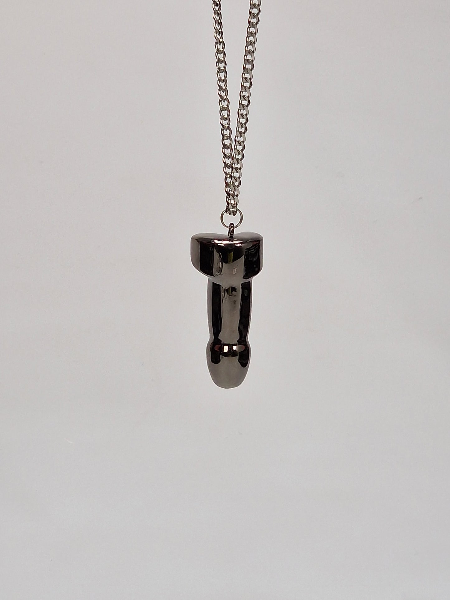 Unique and beautiful necklace for men or women in black steel with a pendant shaped like a 5 cm cock