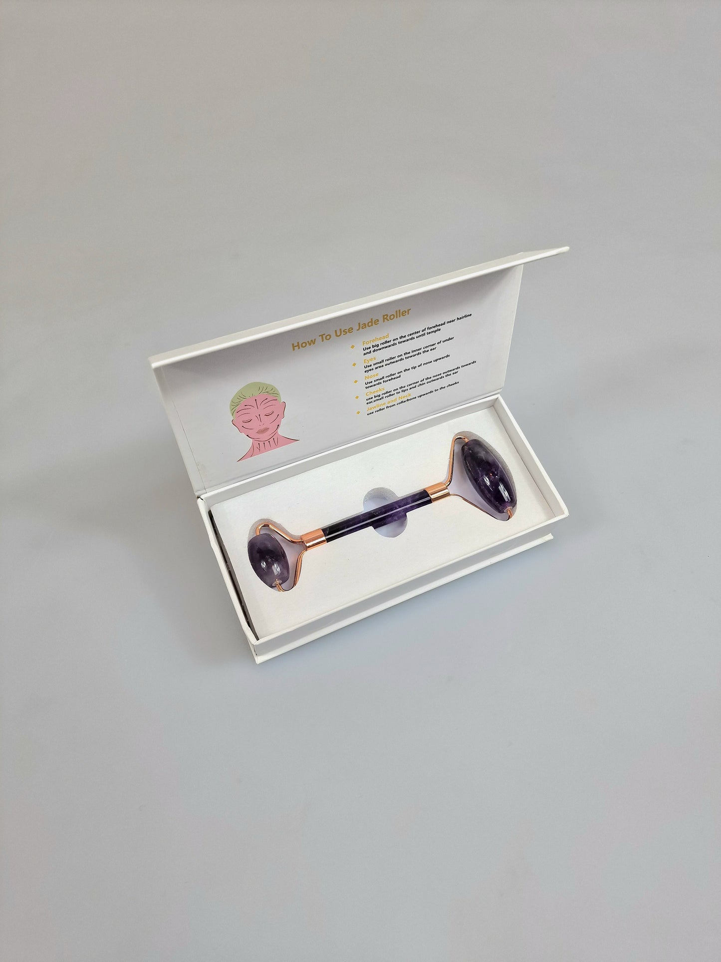 Rodillo facial Gua Sha Jade o rodillos faciales en amatista morada o amatista