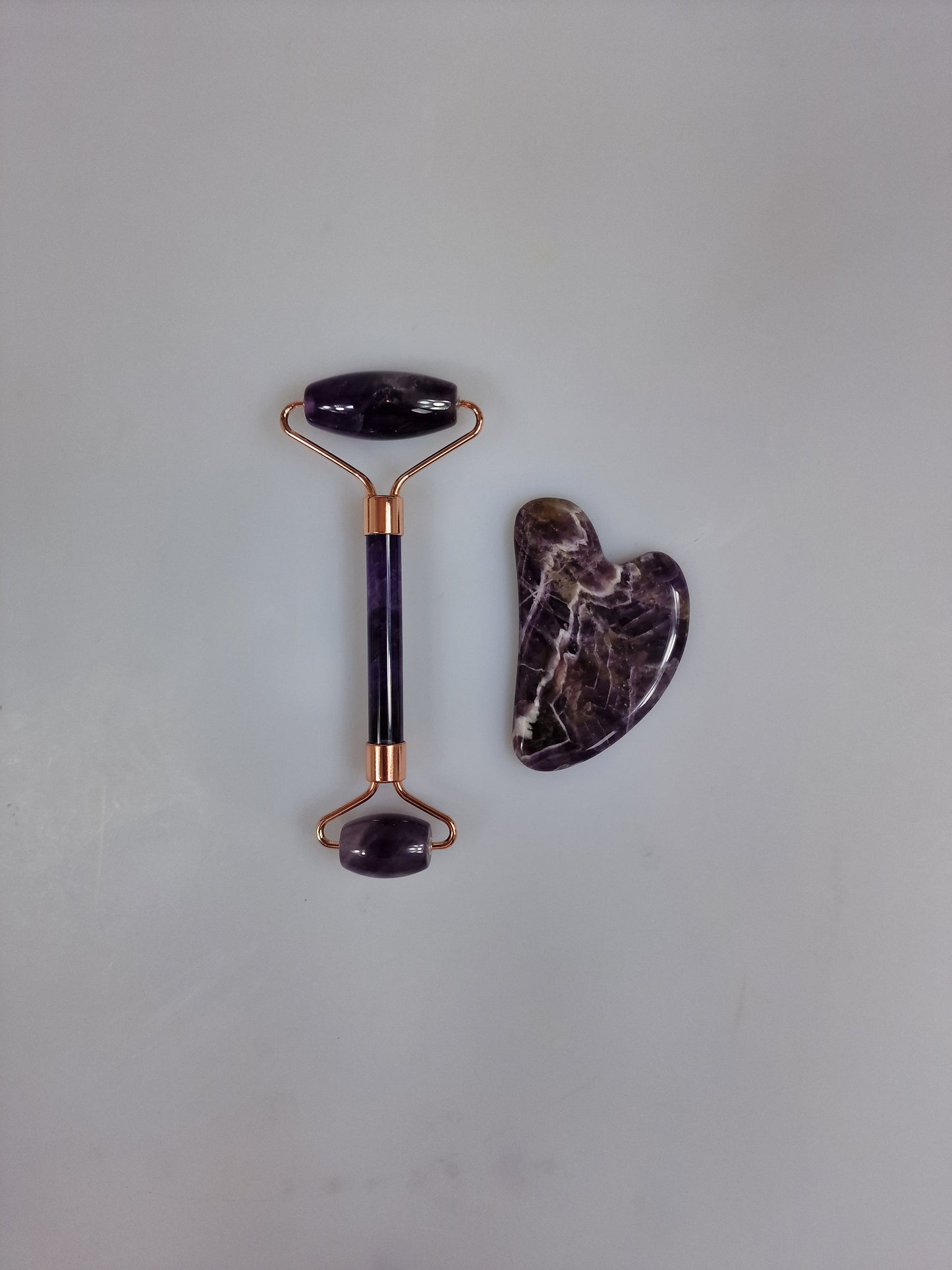 Ansiktsroller och skrapa i combi-box. Purple Amethyst. Ametist.