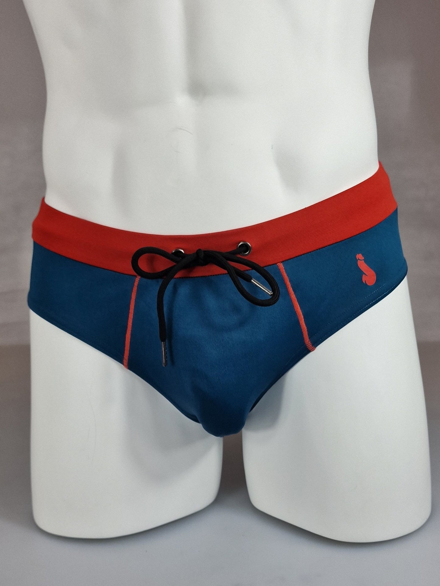 Swim brief orange röd linning, blågrön byxa - badbyxor med push up