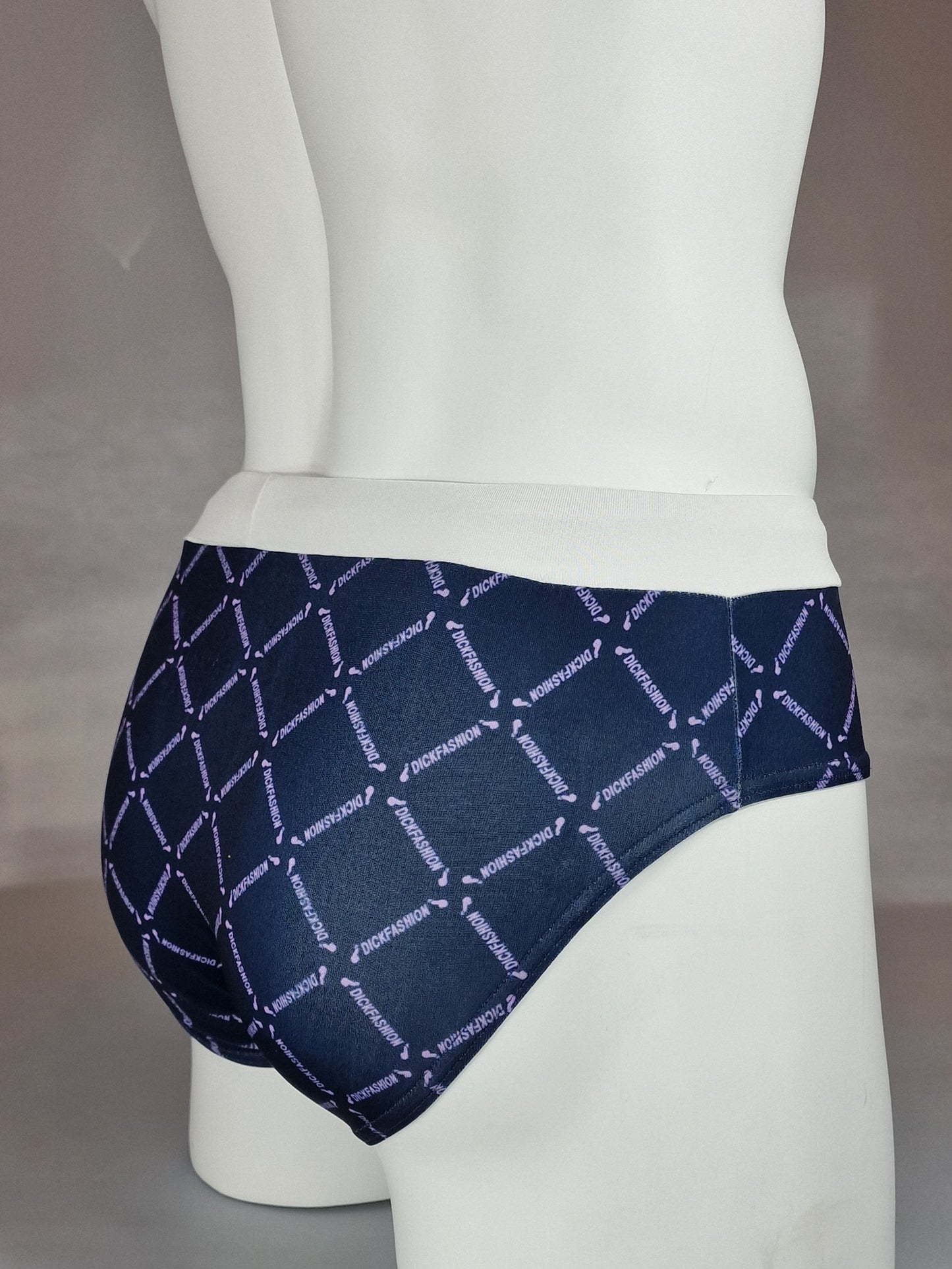 Badbyxor, swimwear eller blå vita speedos med lila detaljer med push up