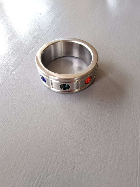 Kuk ring, pubic ring or penis ring in surgical nickel-free steel with crystals and stones