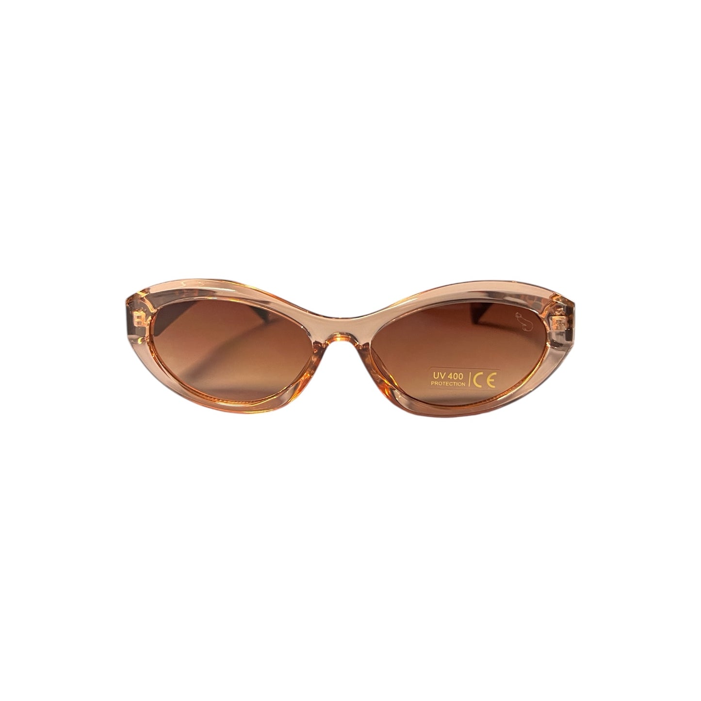 Sonnenbrille mit dunkelrosa Gläsern und fantastischen Cat-Eye-Bügeln in transparentem Rosa Nr. 137