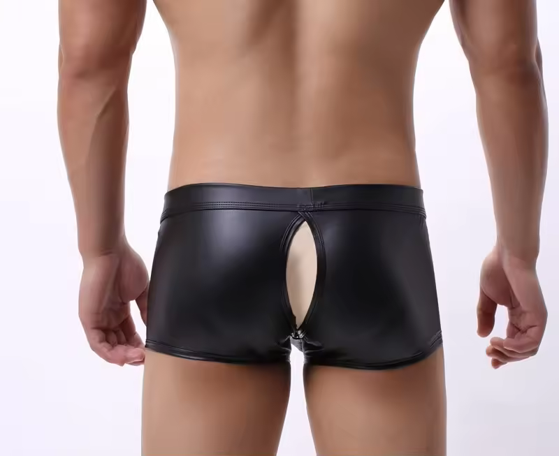 Rubber shorts with open back