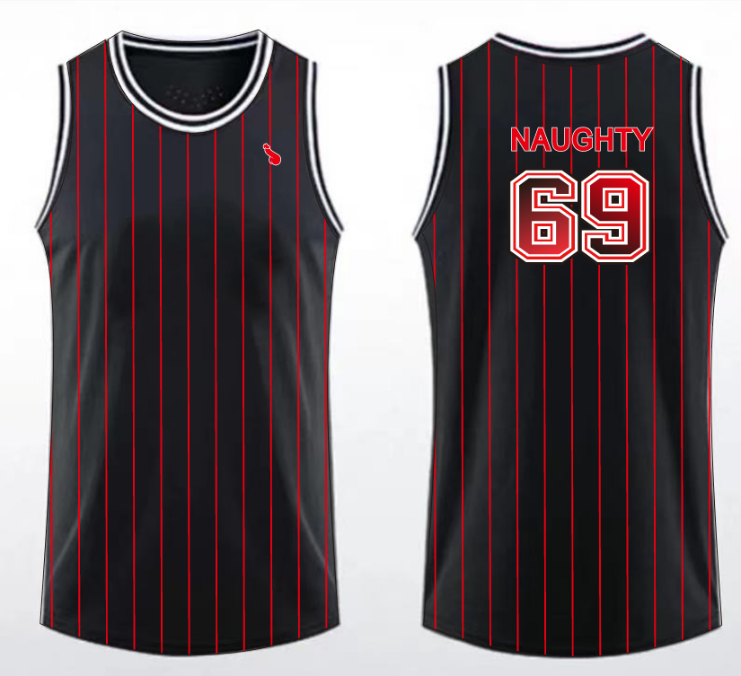 Basketlinne med tryck "NAUGHTY 69"
