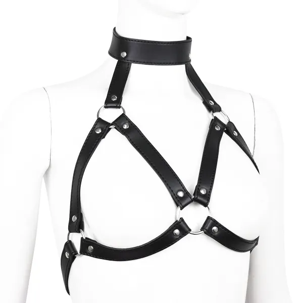 Mask, ansiktsmask i svartvläder i form av katt eller mus med harness