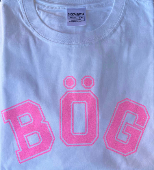 Camiseta con estampado BÖG en purpurina rosa en el pecho