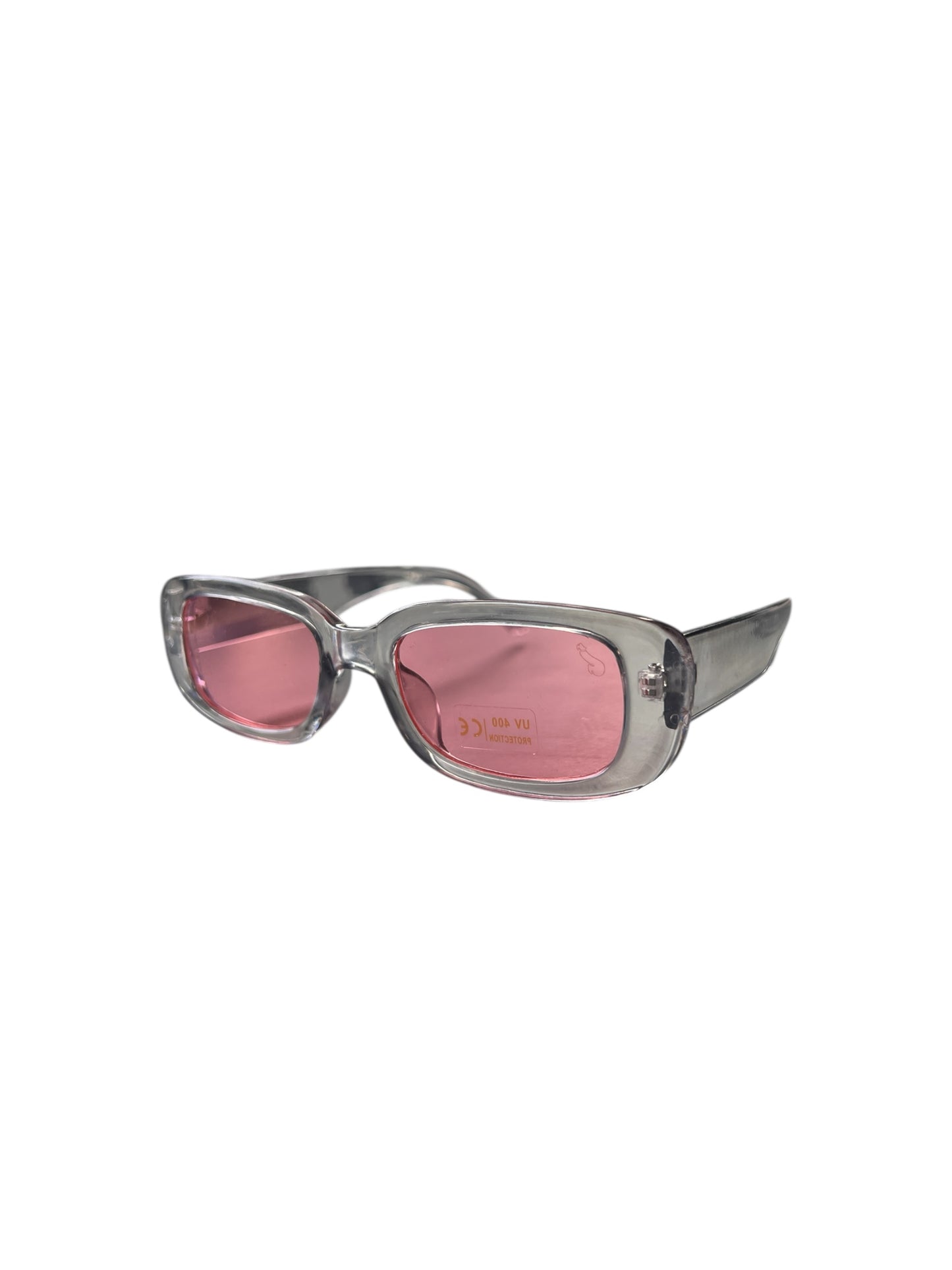Sonnenbrille mit grauen/transparenten Bügeln und rosa Gläsern Nr. 133