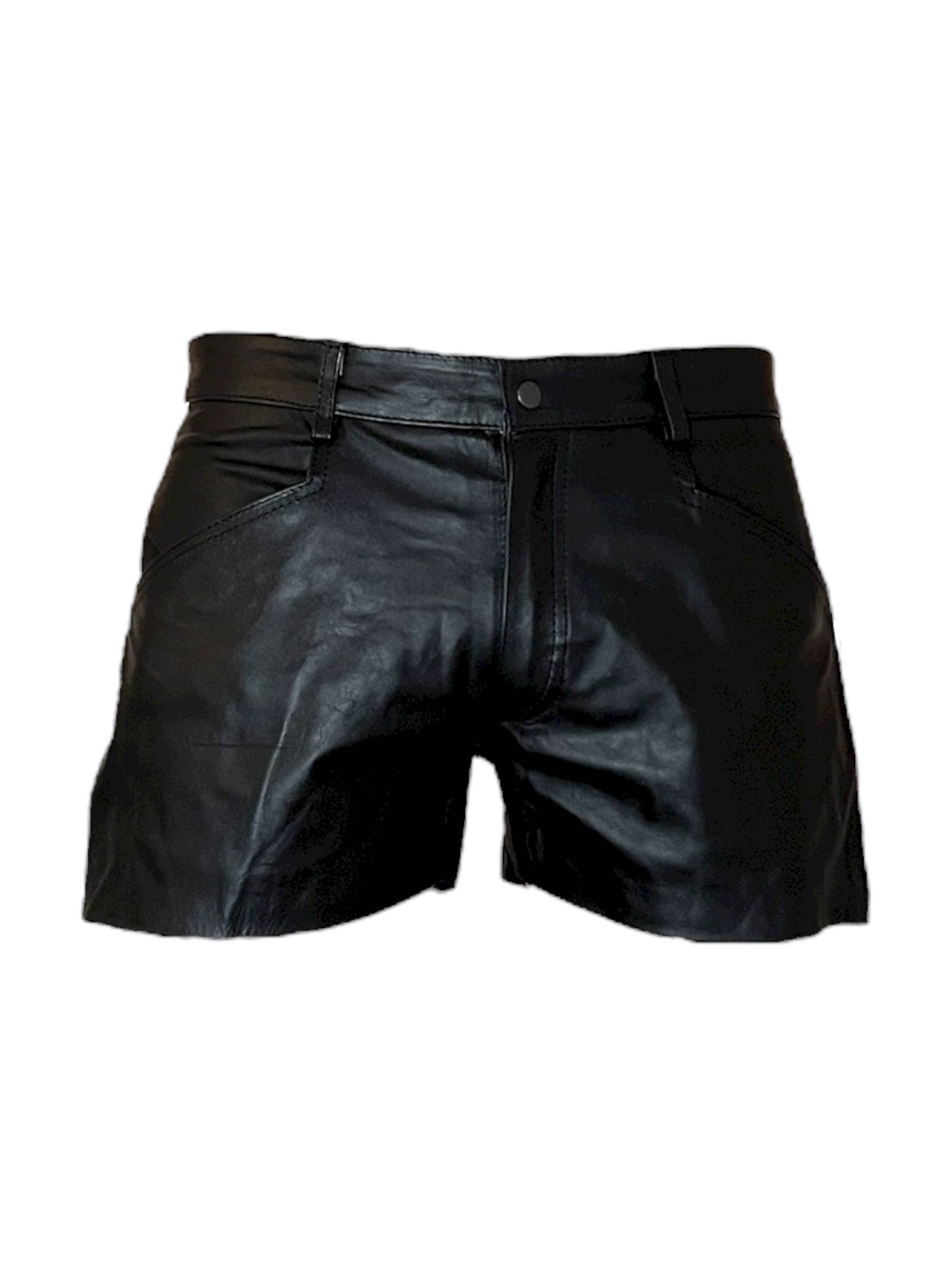Shorts i äkta läder med vita revärer