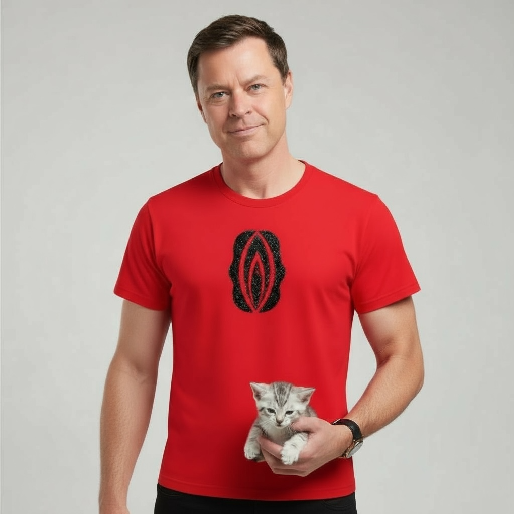 T-shirt, Röd med svart glittrig puss