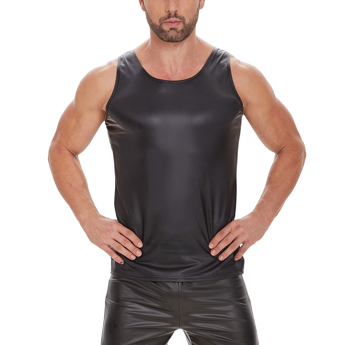 Schwarzes Tanktop aus synthetischem Gummi, ein sexy und bequemes Tanktop aus synthetischem Gummi