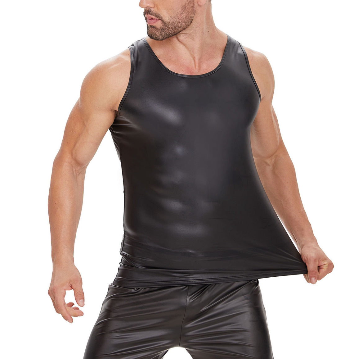 Schwarzes Tanktop aus synthetischem Gummi, ein sexy und bequemes Tanktop aus synthetischem Gummi
