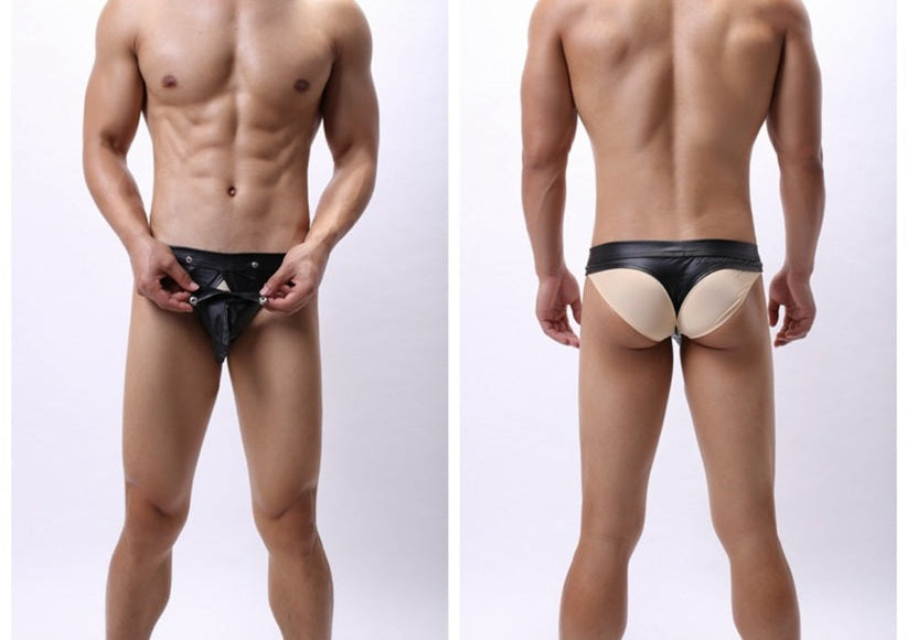 Tangas, tangas o bañadores de goma negros brillantes y sexys.