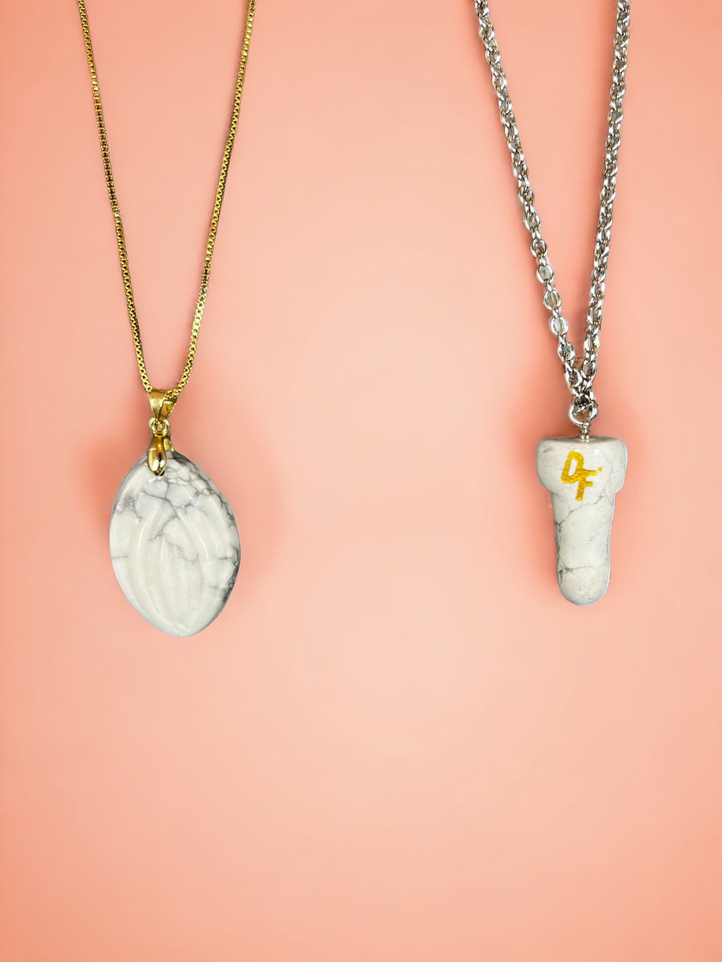 2 different necklaces with crystals, a crystal dick and a crystal fifi. A combination offer.