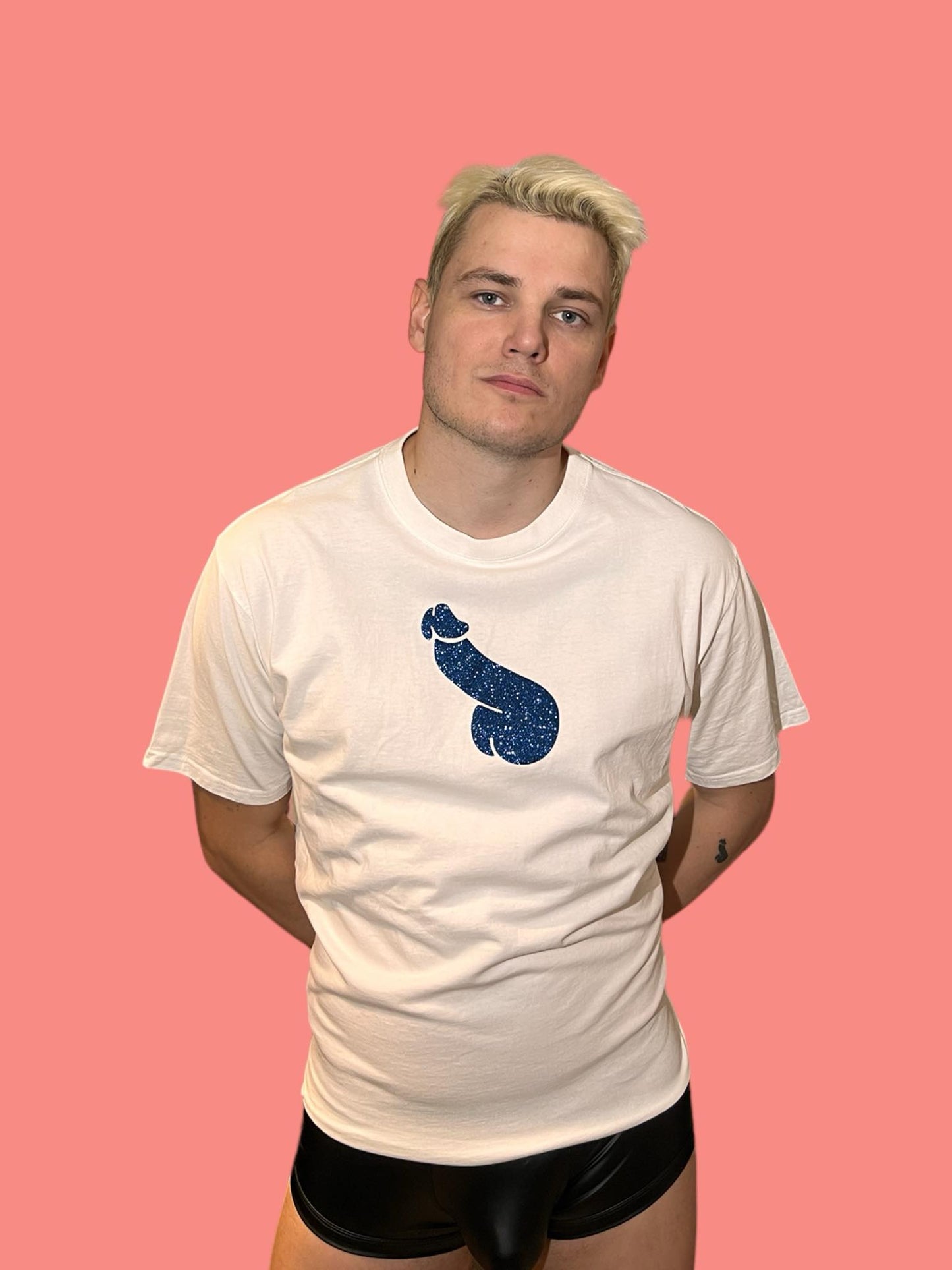 Camiseta con estampado, una polla en brillo azul