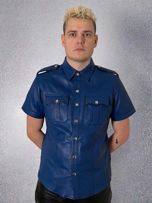 Shirt in leather, a blue leather shirt