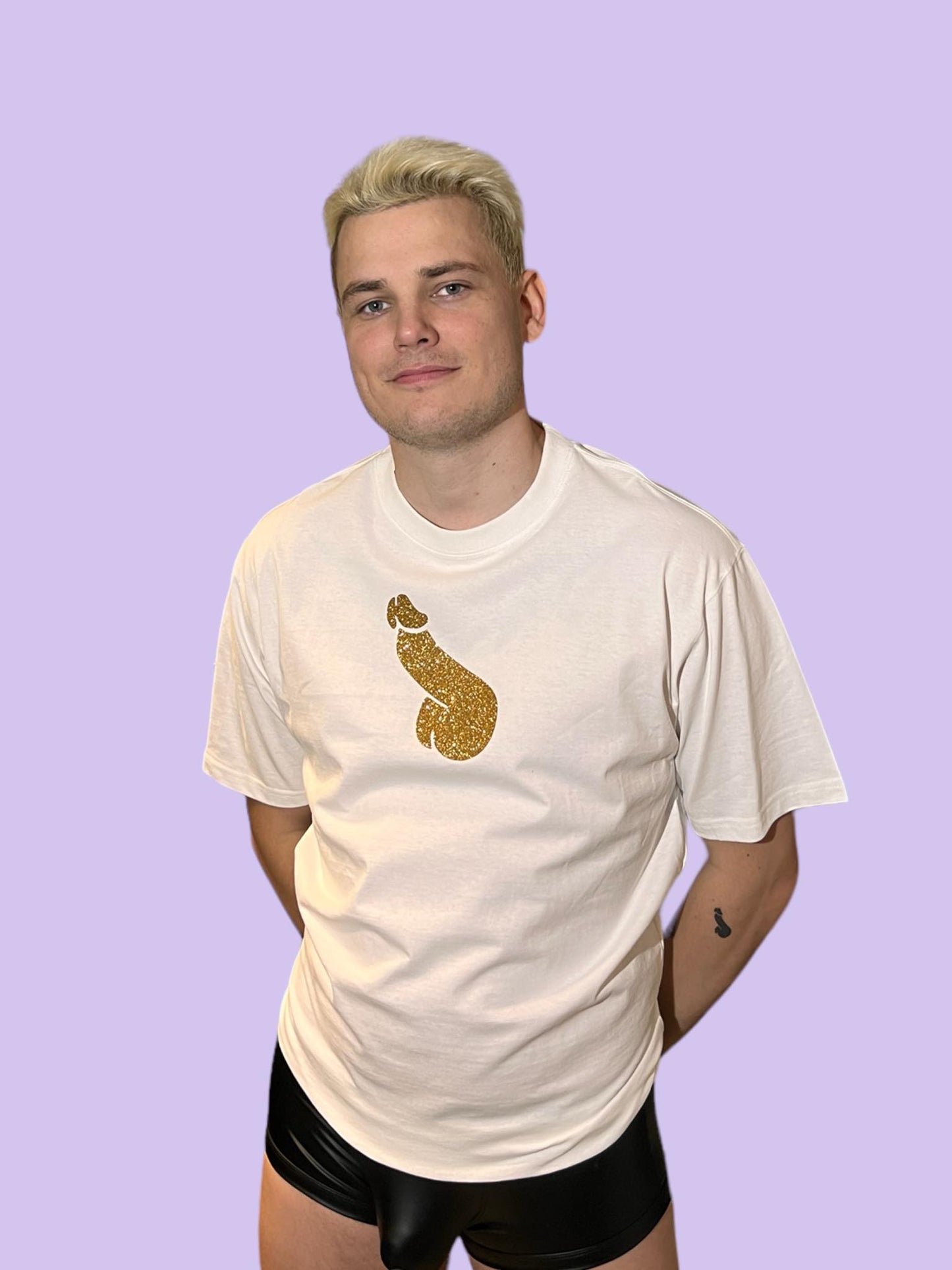 Camiseta con estampado, purpurina dorada dick