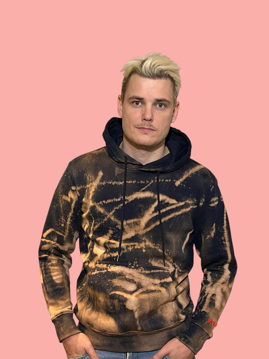 Sudadera con capucha tie-dye, negra en talla mediana