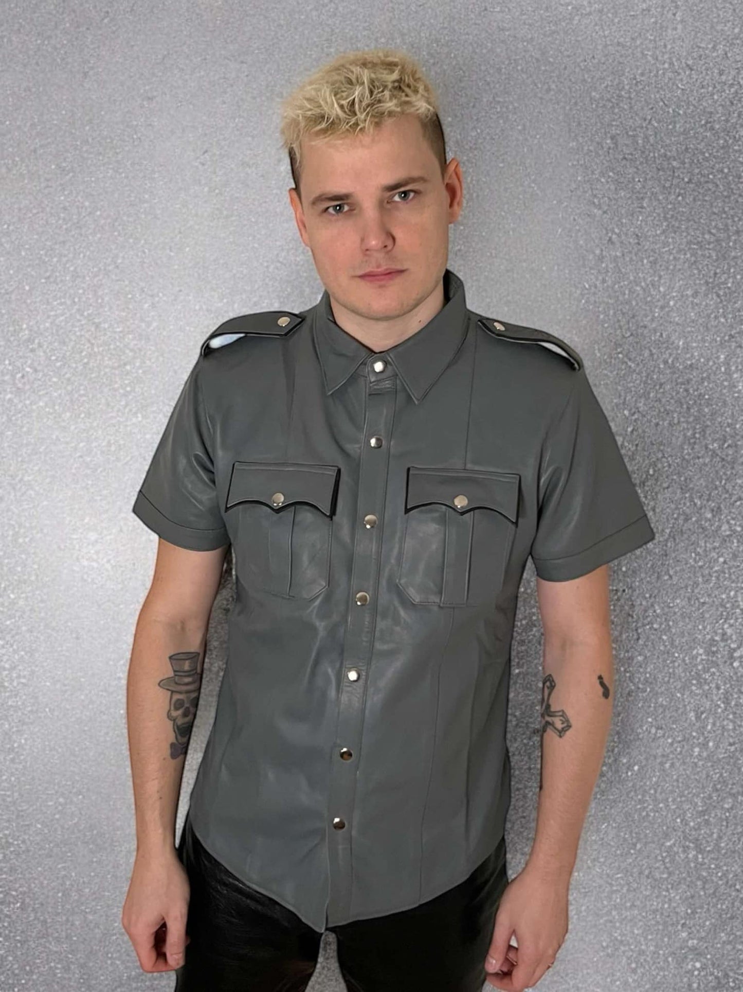 Leather shirt, a gray leather shirt