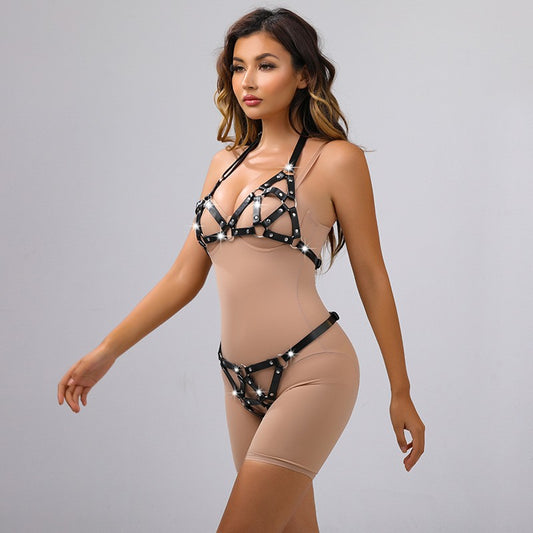 Harness, two-piece, chest harness and waist harness with string