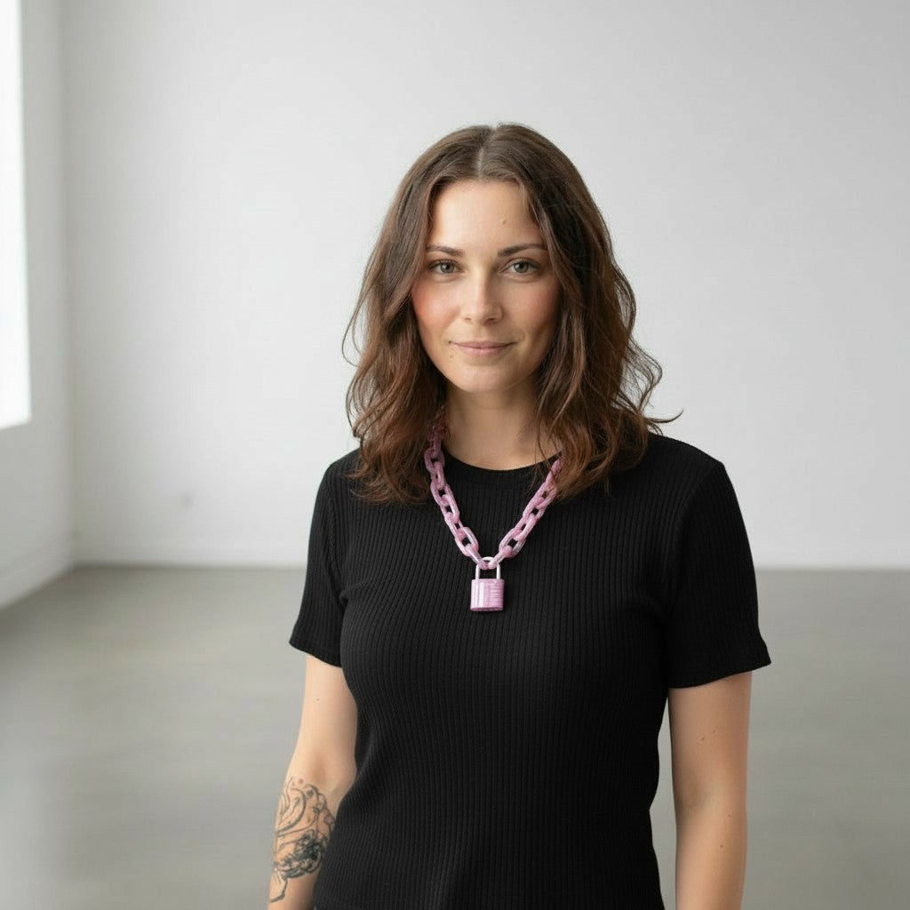 Färgglada, chunky halsband med Kedjor & Hänglås – Blå, Rosa, Vit & Grön