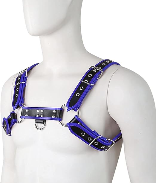 Harness in black and blue genuine leather, type bulldog