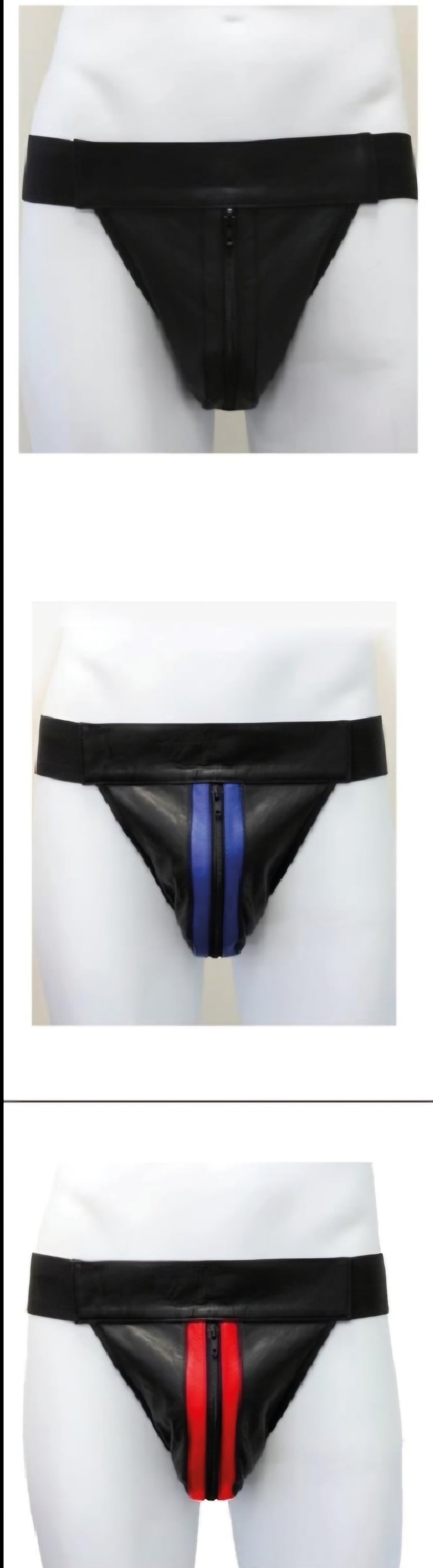 Jockstrap i äkta läder i blått, svart eller rött